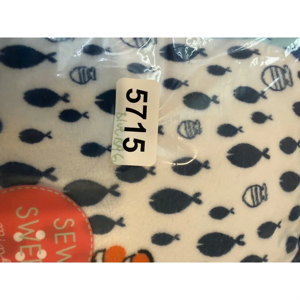 Sew Sweet Minky Designs Kids 28x34 Blanket Blue Shark Fish Print Plush NEW